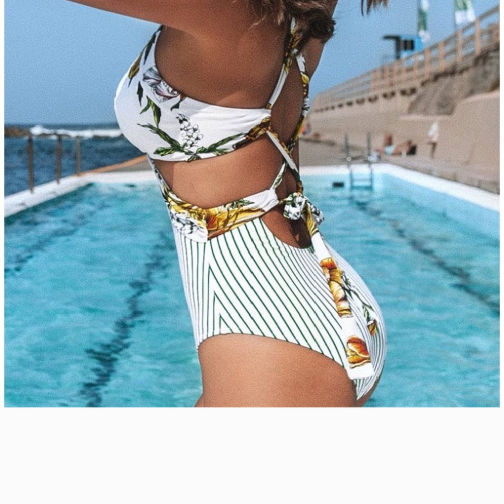 Floral and Striped Swimsuit - Picture 2 of 11